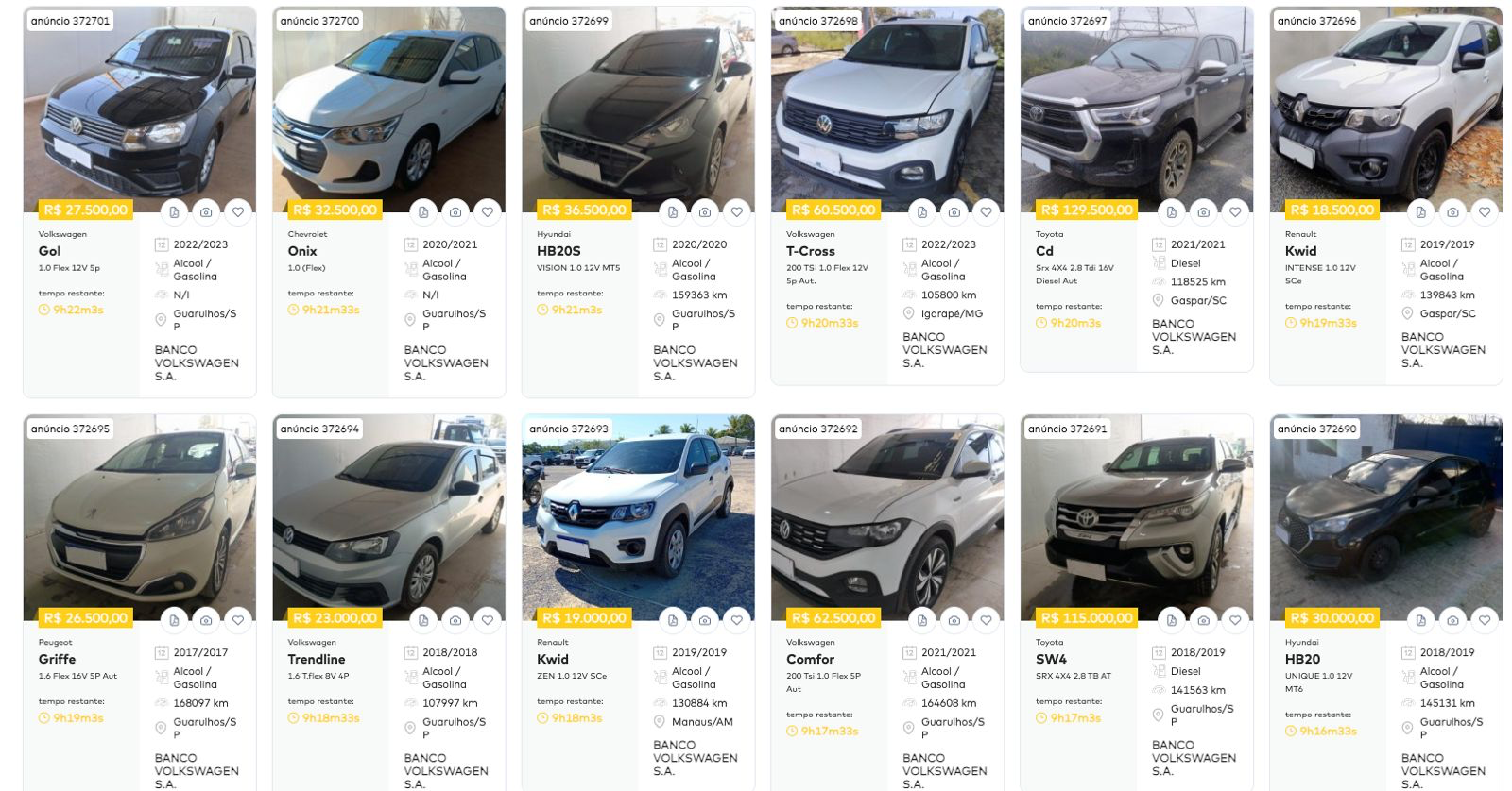 Catálogo de veículos disponíveis - Parte 1